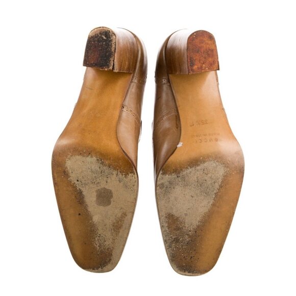 Gucci Authentic Solid Brown Leather Vintage Medium Block Heels Lace Up 5.5 - Picture 5 of 8